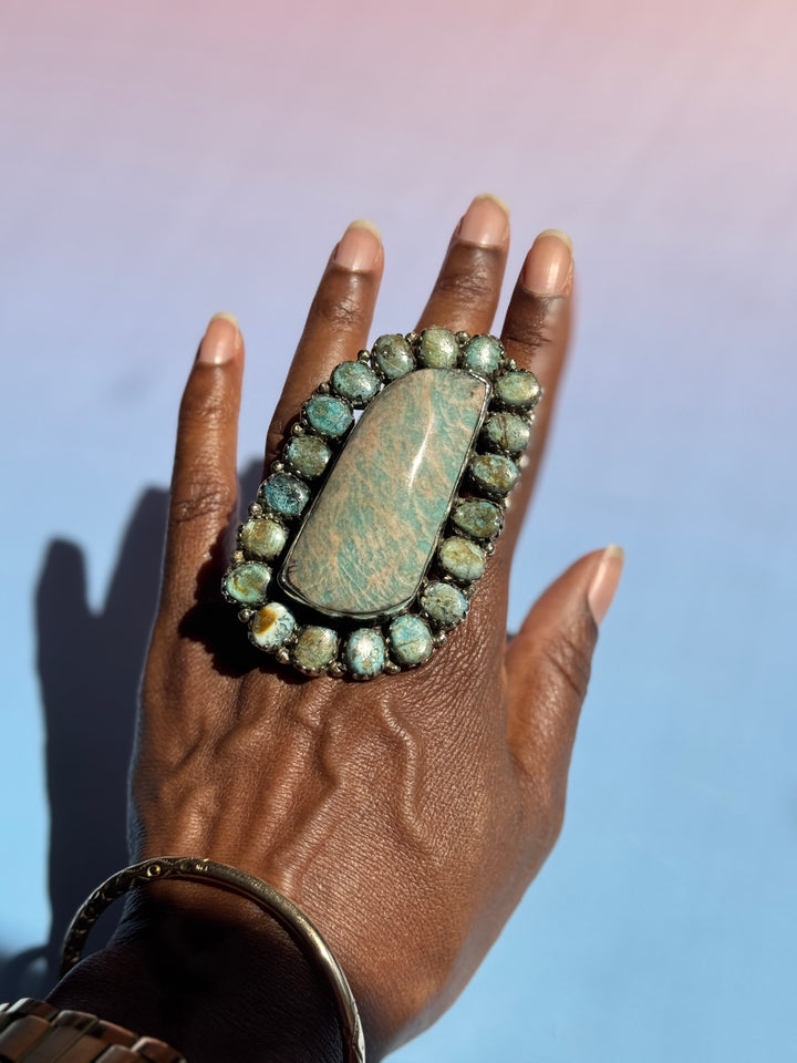 Turq Rectangle Marquis Adj Ring