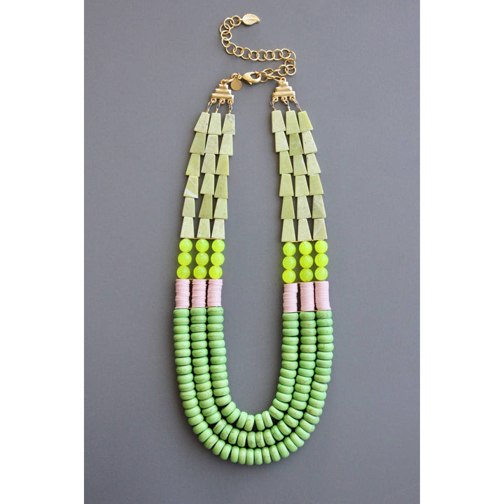 3 Strand Serpentine + Jade Necklace