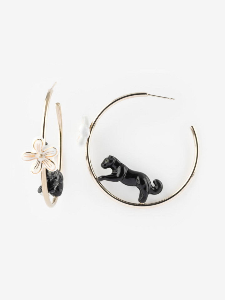 Leaping Black Panther Half-Moon Earrings