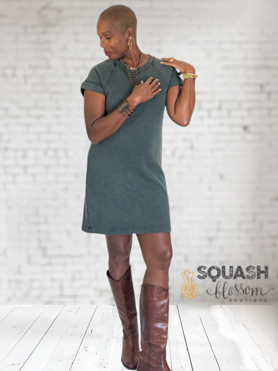 Rolled Sleeve T shirt Dress