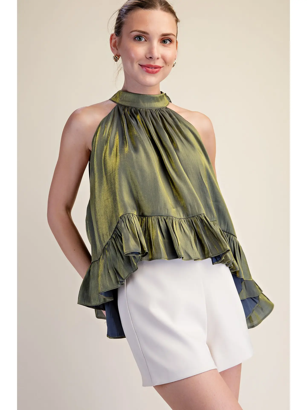 Ruffle Sleeveless Halter Top