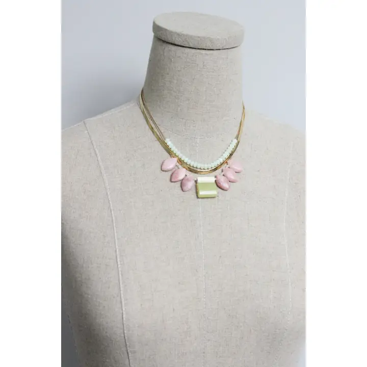 3 Strand Rhodochrosite + Jade Necklace